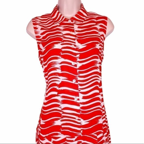 CAbi Red & White Brushstroke Print Dress Sz. Small - Picture 2 of 11